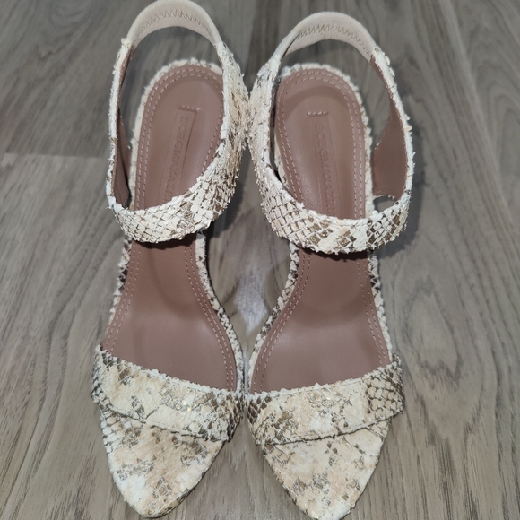 BCBGMaxAzria Tabitha Cream and Tan Snakeskin Heels - Picture 3 of 7